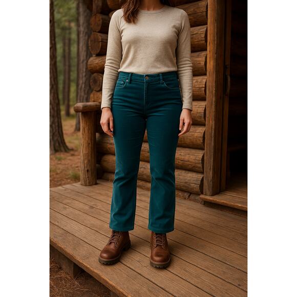 Eddie Bauer Women’s 16 Teal Blue Corduroy Pants Curvy Bootcut Mid Rise - Picture 1 of 9